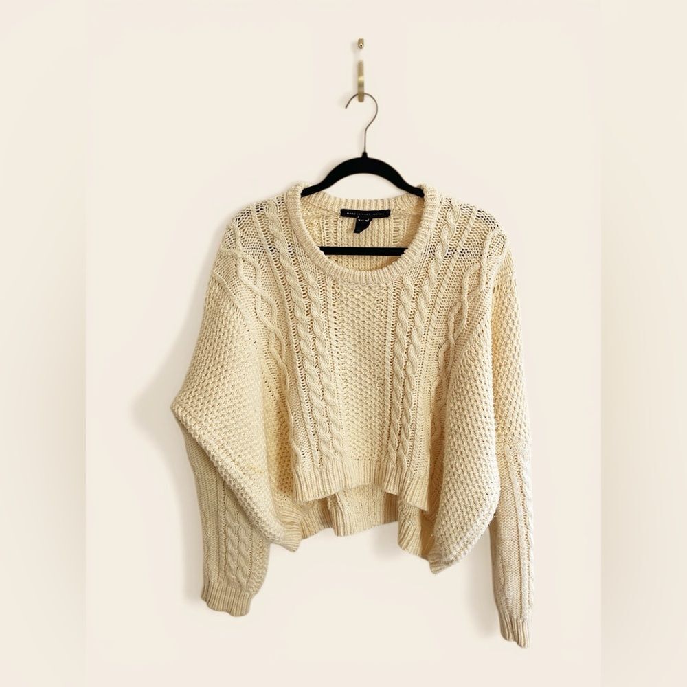 Marc by Marc Jacobs cream-colored, boxy cropped cable-knit fisherman sweater.